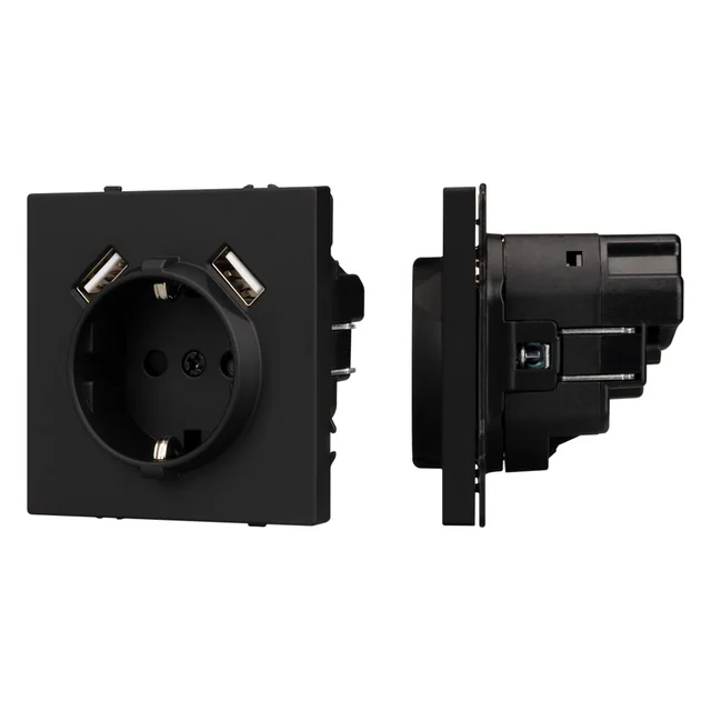 ARL NOBE Розетка зк со шторками с USB тип А+А софт-тач черный оникс SCT-MUAA-SFPL-BK (250V, 16A) (Arlight, -), артикул 054289(1)