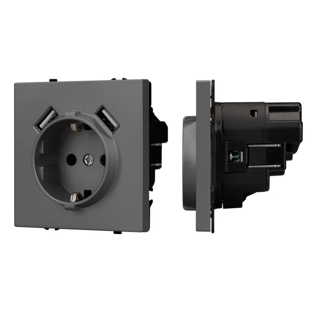Механизм розетки с USB зарядкой SCT-NOBE-MUAA-SFPL-GR (230V, 16A) (Arlight, Серый базальт), артикул 054291