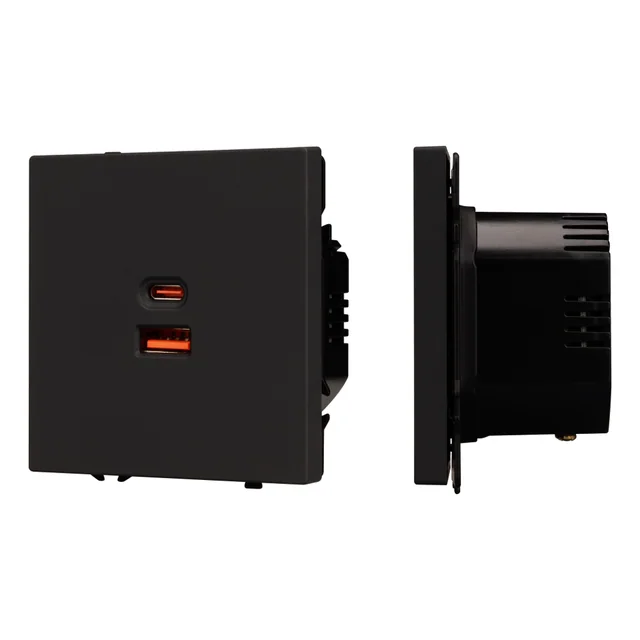 Механизм розетки с быстрой USB зарядкой SCT-NOBE-MUAC-SFPL-FC-BK (65W, QC3) (Arlight, Черный оникс), артикул 054317