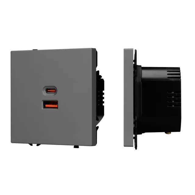Механизм розетки с быстрой USB зарядкой SCT-NOBE-MUAC-SFPL-FC-GR (65W, QC3) (Arlight, Серый базальт), артикул 054319