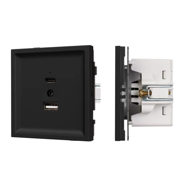 Механизм USB розетки SCT-TENDO-MUAC-SFPL-BK (5V, 3A, QC3) (Arlight, Матовый черный), артикул 054536