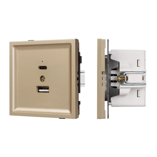 Механизм USB розетки SCT-TENDO-MUAC-SFPL-GD (5V, 3A, QC3) (Arlight, Матовый песочный), артикул 054537