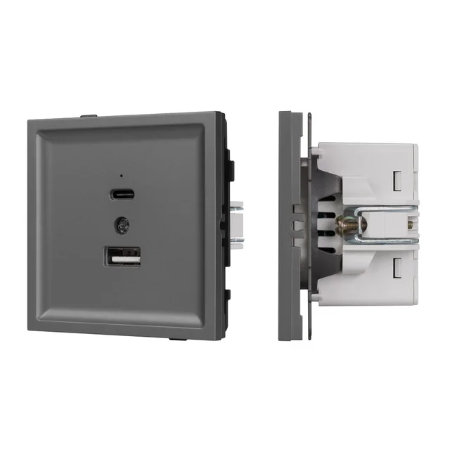Механизм USB розетки SCT-TENDO-MUAC-SFPL-GR (5V, 3A, QC3) (Arlight, Матовый графитовый), артикул 054538