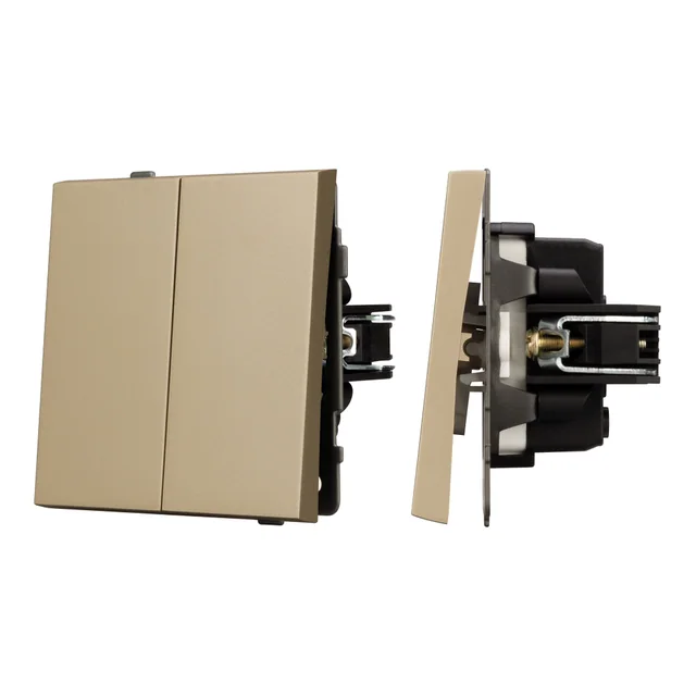 Механизм выключателя двухклавишный непроходной SWT-TENDO-MK02-SFPL-GD (230V, 10A) (Arlight, Матовый песочный), артикул 054545