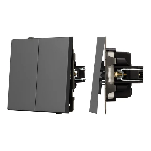 Механизм выключателя двухклавишный проходной SWT-TENDO-MKP2-SFPL-GR (230V, 10A) (Arlight, Матовый графитовый), артикул 054555