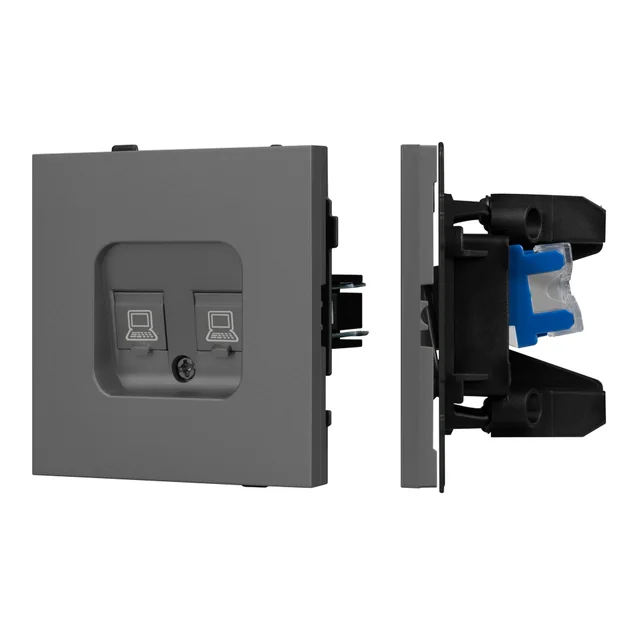Механизм компьютерной розетки двойной SCT-TENDO-MPC2-SFPL-GR (RJ-45, CAT6) (Arlight, Матовый графитовый), артикул 054597