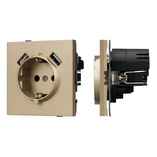 Механизм розетки с USB зарядкой SCT-TENDO-MUAA-SFPL-GD (230V, 16A) (Arlight, Матовый песочный), артикул 054604