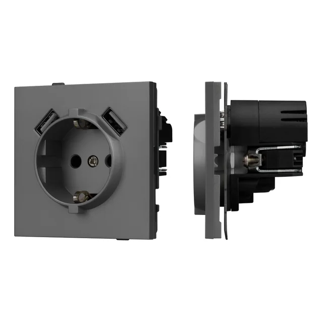 Механизм розетки с USB зарядкой SCT-TENDO-MUAA-SFPL-GR (230V, 16A) (Arlight, Матовый графитовый), артикул 054605