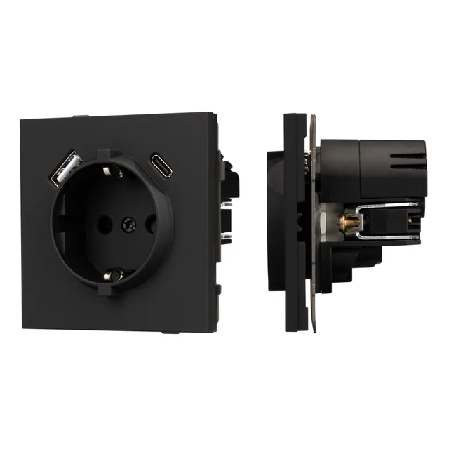 Механизм розетки с USB зарядкой SCT-TENDO-MUAC-SFPL-BK (230V, 16A) (Arlight, Матовый черный), артикул 054607