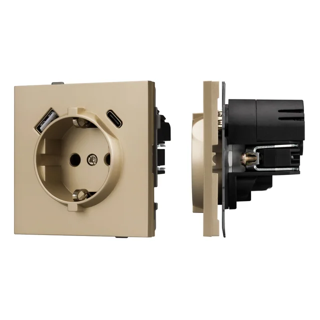 Механизм розетки с USB зарядкой SCT-TENDO-MUAC-SFPL-GD (230V, 16A) (Arlight, Матовый песочный), артикул 054608