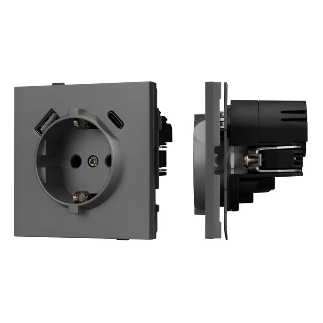 Механизм розетки с USB зарядкой SCT-TENDO-MUAC-SFPL-GR (230V, 16A) (Arlight, Матовый графитовый), артикул 054609