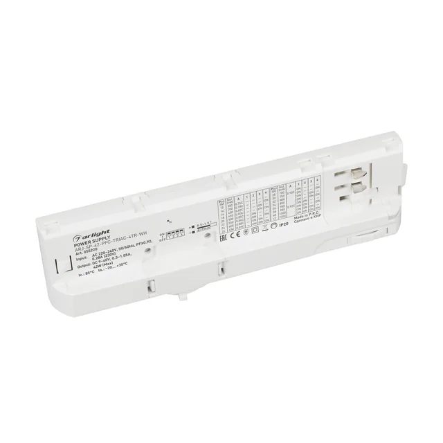 Блок питания для трековых систем ARJ-SP-42-PFC-TRIAC-4TR-WH (42W, 9-40V, 0.3-1.05A) (Arlight, IP20 Пластик, 5 лет), артикул 055220