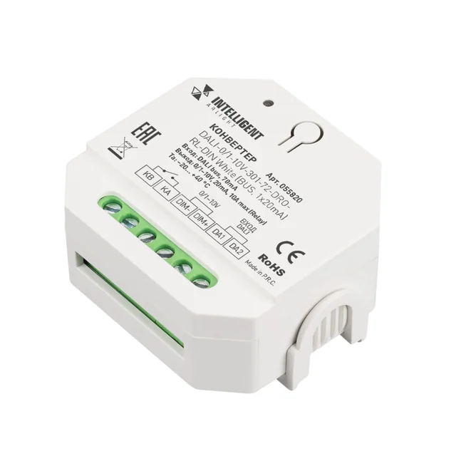 INTELLIGENT ARLIGHT Конвертер DALI-0/1-10V-301-72-DRO-RL-DIN White (BUS, 1x20mA) (IARL, IP20 Пластик, 5 лет), артикул 055820
