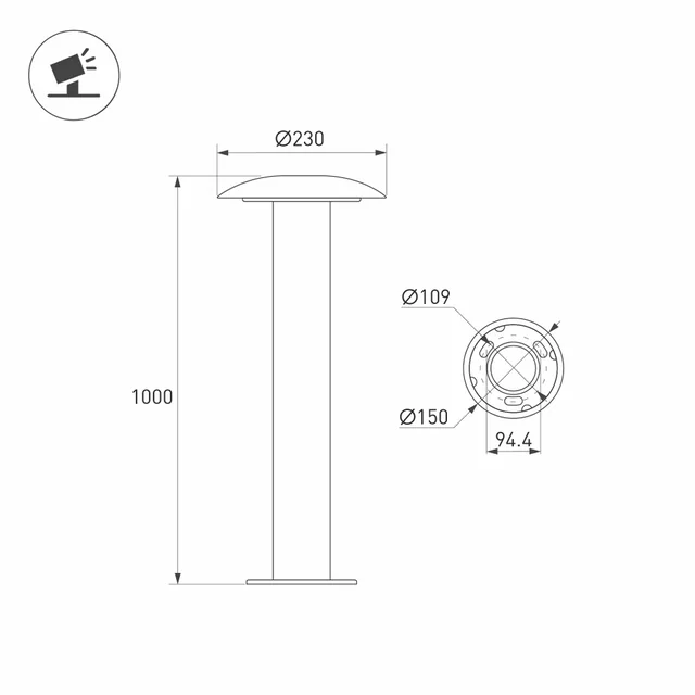 Светильник ландшафтный LGD-PILZE-H1000-20W Warm3000 (Серый, 136 deg, 230V) (Arlight, IP65 Металл, 5 лет), артикул 058045