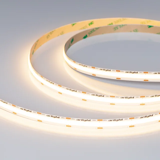 Лента COB-X576-10mm 24V Warm3000 (15 W/m, IP20, 5m) (Arlight, высок.эфф.150 лм/Вт), артикул 059121