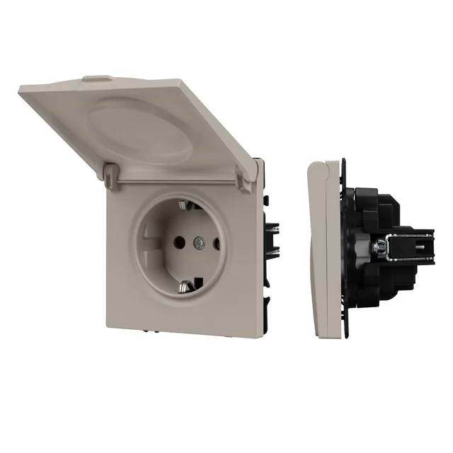 ARL NOBE Розетка зк со шторками и крышкой софт-тач кашемир SCT-MCP-SFPL-CA (250V, 16A) (Arlight, -), артикул 059440(1)