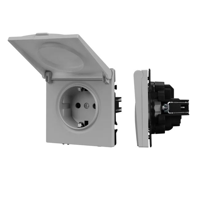 Механизм розетки влагозащищённый SCT-NOBE-MCP-SFPL-IS (230V, 16A) (Arlight, Никель), артикул 059441