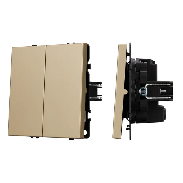 Механизм выключателя двухклавишный перекрёстный SWT-NOBE-MKX2-SFPL-GD (230V, 10A) (Arlight, Золотой песок), артикул 061792