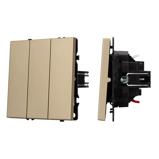 Механизм выключателя трехклавишный непроходной SWT-NOBE-MK03-SFPL-GD (230V, 10A) (Arlight, Золотой песок), артикул 061798