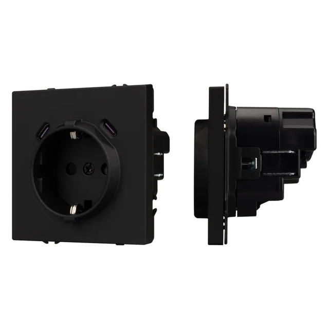 ARL NOBE Розетка зк со шторками с USB тип C+С софт-тач черный оникс SCT-MUCC-SFPL-BK (250V, 16A) (Arlight, -), артикул 061813(1)