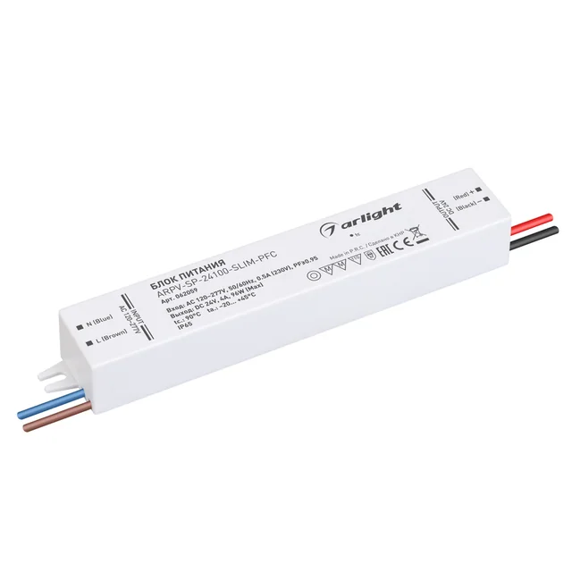 Блок питания ARPV-SP-24100-SLIM-PFC (24V, 4A, 96W) (Arlight, IP65 Пластик, 5 лет), артикул 062059